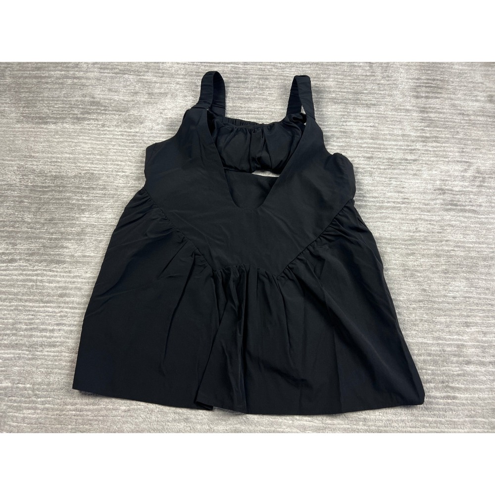 Unbranded Peplum Top Womens L Black Open Back Sleeveless Babydoll Pleated Top